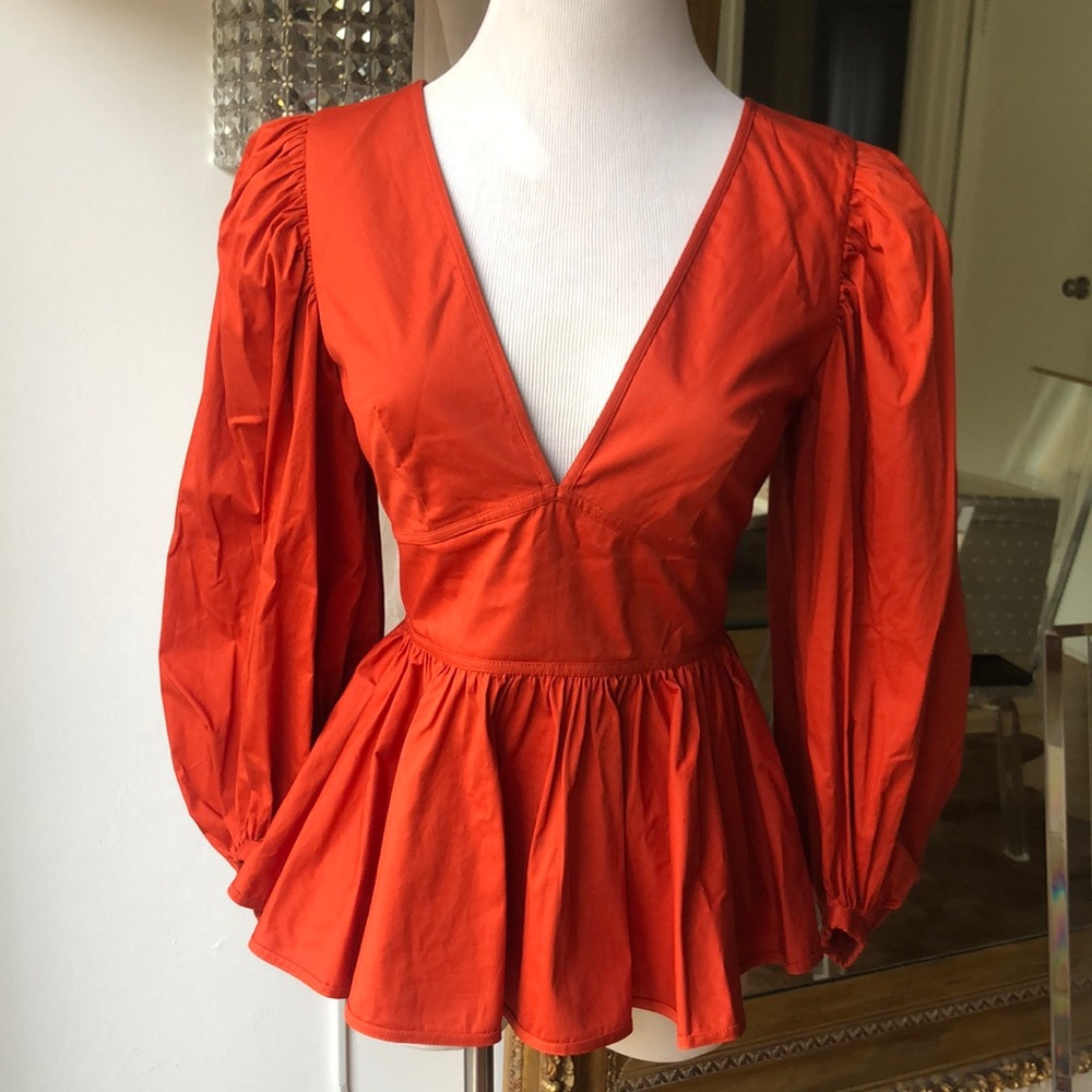 Staud Elegant orange V-Neck long sleeve Top size Xs